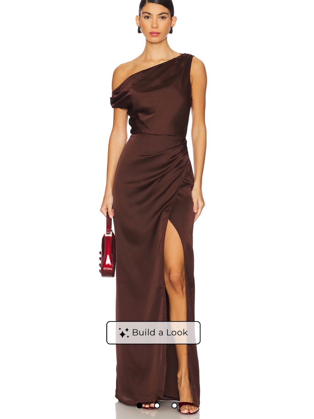Show Me Your MuMu One-Shoulder Brown Satin Gown